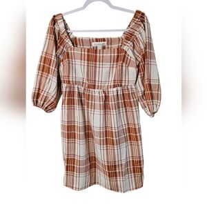 NWT Monteau Plaid Square Neck baby doll dress. Small